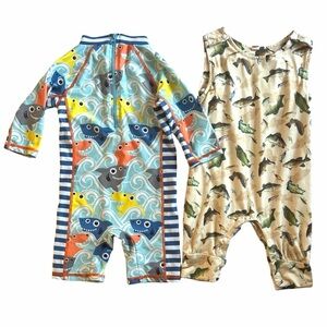 Colorful Shark and Fish Print Kids' Rompers